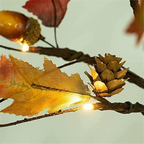 2 Pack 24 Inch Lighted Oak Maple Tree Decorations, Battery-Powered Centerpieces